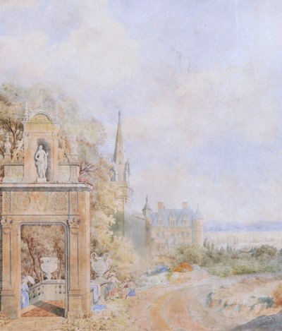 Attribuito a Jean Lubin VAUZELLE, Personaggi in un paesaggio di monumenti immaginari