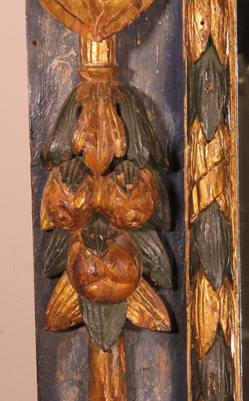 Grand Miroir Espagnole Du 17° Siècle En Bois Polychrome