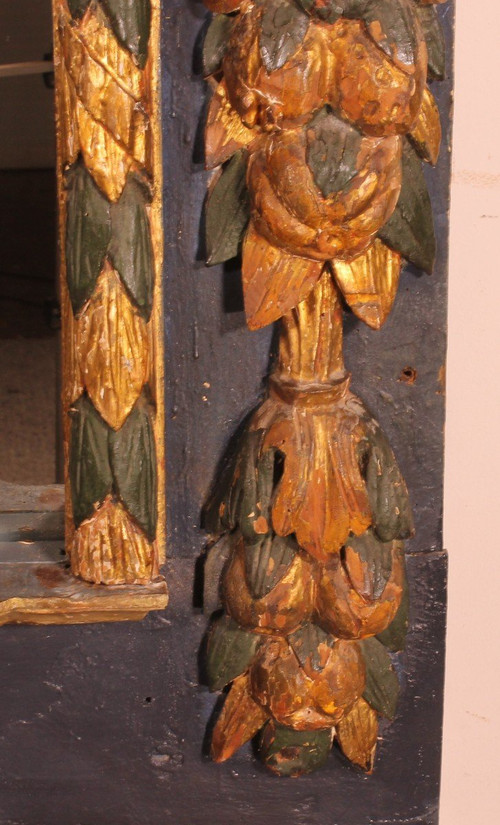 Grand Miroir Espagnole Du 17° Siècle En Bois Polychrome