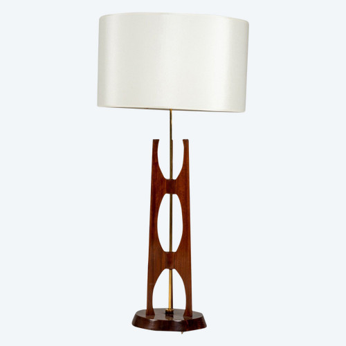 Lampe aus Teakholz und Messing, 1960er Jahre