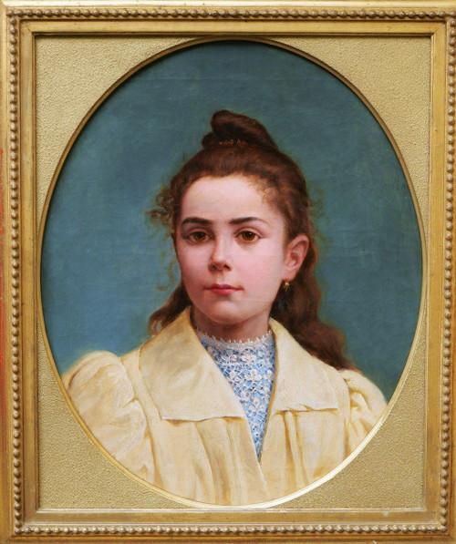 SCUOLA FRANCESE 1880 circa, Ritratto di una bambina bruna con occhi nocciola