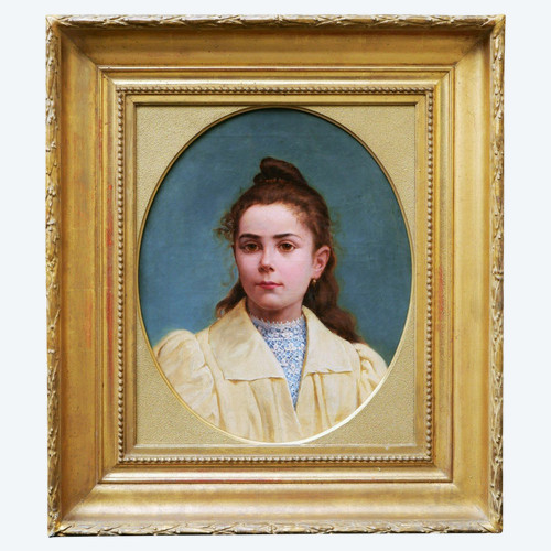 SCUOLA FRANCESE 1880 circa, Ritratto di una bambina bruna con occhi nocciola