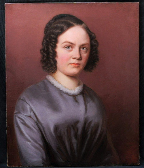 FRANZÖSISCHE SCHULE um 1830-1840, Porträt einer jungen Frau in grauem Kleid