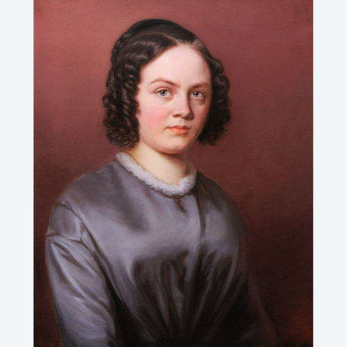 FRANZÖSISCHE SCHULE um 1830-1840, Porträt einer jungen Frau in grauem Kleid