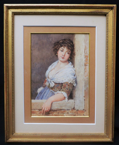 Attribué à Eugen Alfons VON BLAAS, Jeune Italienne à la fenêtre