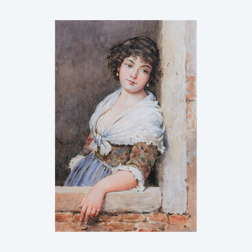 Attribué à Eugen Alfons VON BLAAS, Jeune Italienne à la fenêtre