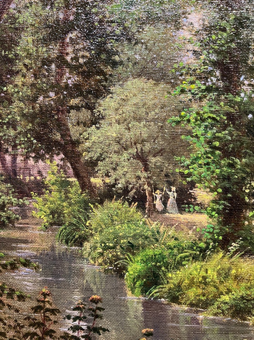 Ecole Impressionniste  - A La Balançoire, Circa 1880. Monogrammé Hm