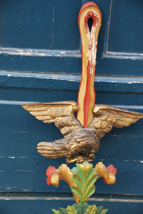 Element En Bois Sculpté Avec Aigle XIX