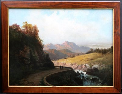 Alfred GODCHAUX, Pyrenean landscape with two figures on a path (VERY LARGE FORMAT)