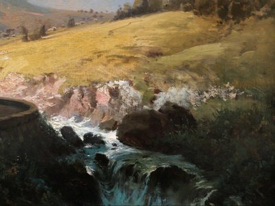 Alfred GODCHAUX, Pyrenean landscape with two figures on a path (VERY LARGE FORMAT)