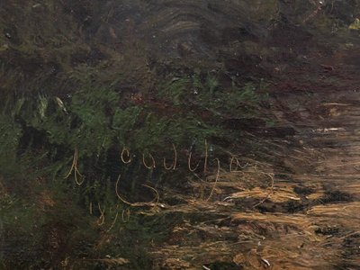Alfred GODCHAUX, Pyrenean landscape with two figures on a path (VERY LARGE FORMAT)