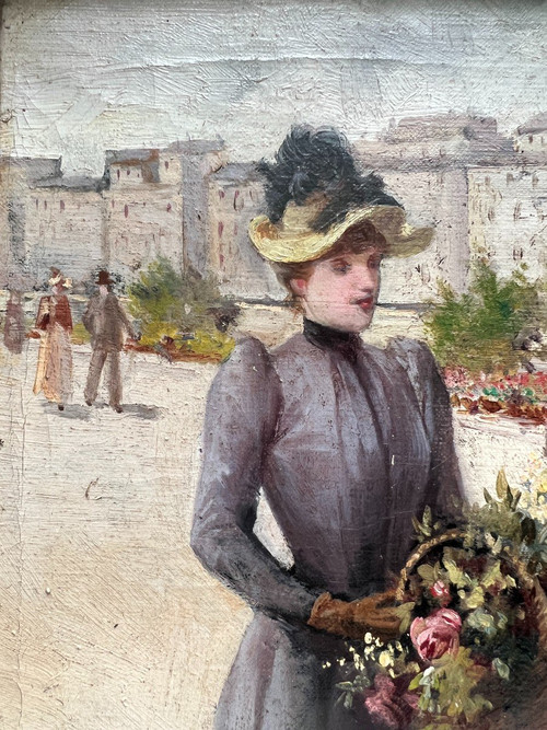 Ecole Française De La Fin Du 19ème Siècle - Paris, Elegante Bouquetière