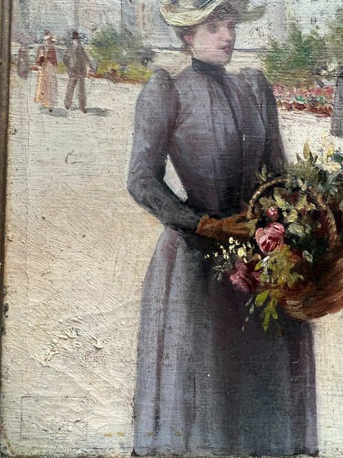 Ecole Française De La Fin Du 19ème Siècle - Paris, Elegante Bouquetière