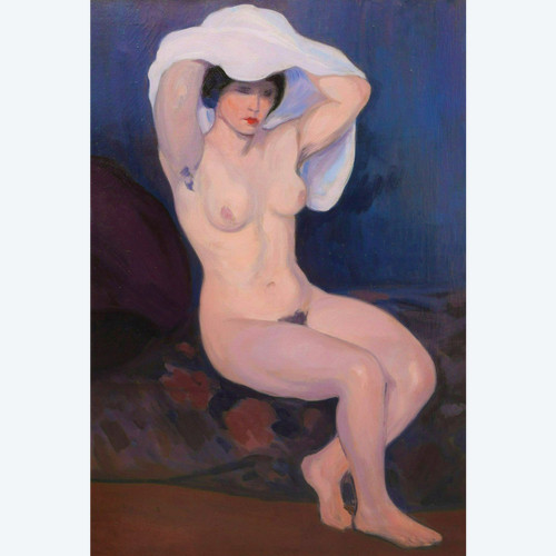 Luis Eduardo de la ROCHA CANALS, Sitzender Akt auf blauem Hintergrund (Großformat)