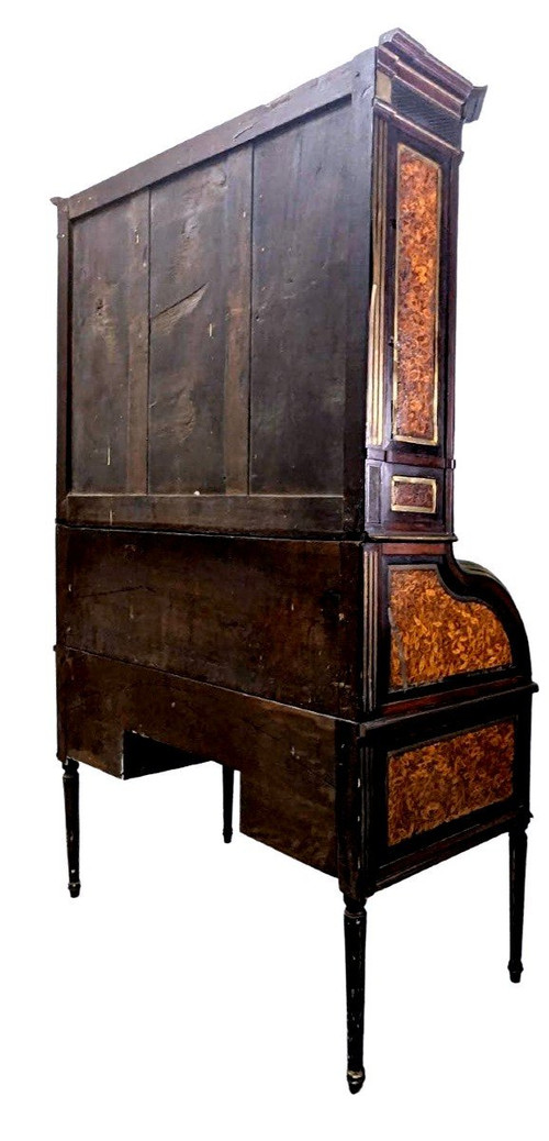 Secrétaire à Cylindre d'époque Louis XVI En Marqueterie De  Bois De Bout époque Fin XVIIIème ,