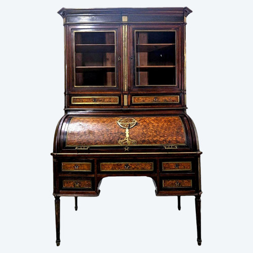 Secrétaire à Cylindre d'époque Louis XVI En Marqueterie De  Bois De Bout époque Fin XVIIIème ,
