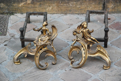 Paar Andirons aus Louis-XV-Bronze