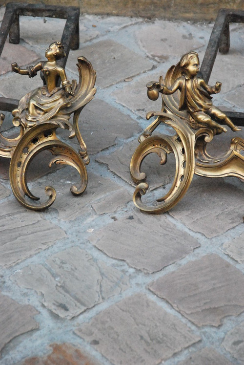 Paar Andirons aus Louis-XV-Bronze