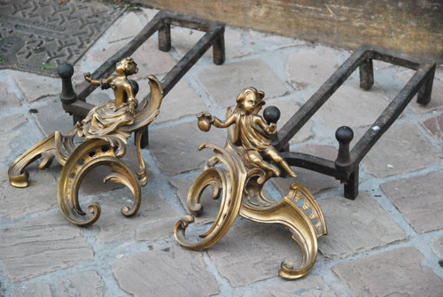 Paar Andirons aus Louis-XV-Bronze