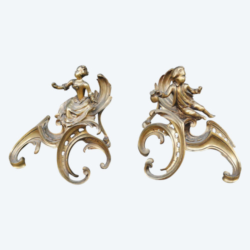 Paar Andirons aus Louis-XV-Bronze