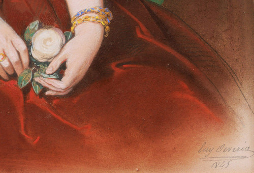 Eugène DEVERIA, Portrait de femme tenant une rose