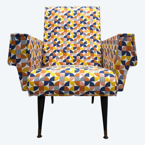Fauteuil  Design 1950 Recouverts De Tissu Vintage