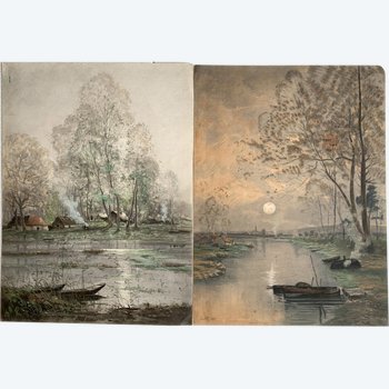 Marie-Joseph Clavel dit IWILL (1850-1923) - Pair of drawings 1890 - Landscape