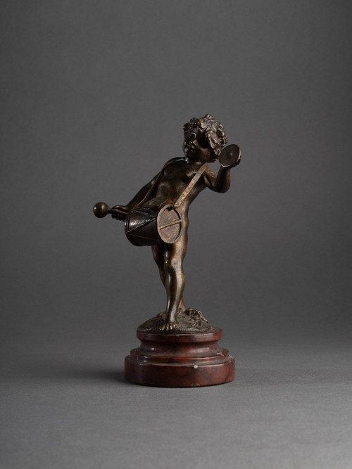 Bronzo di un putto musicista, Auguste Moreau (1834 - 1917)