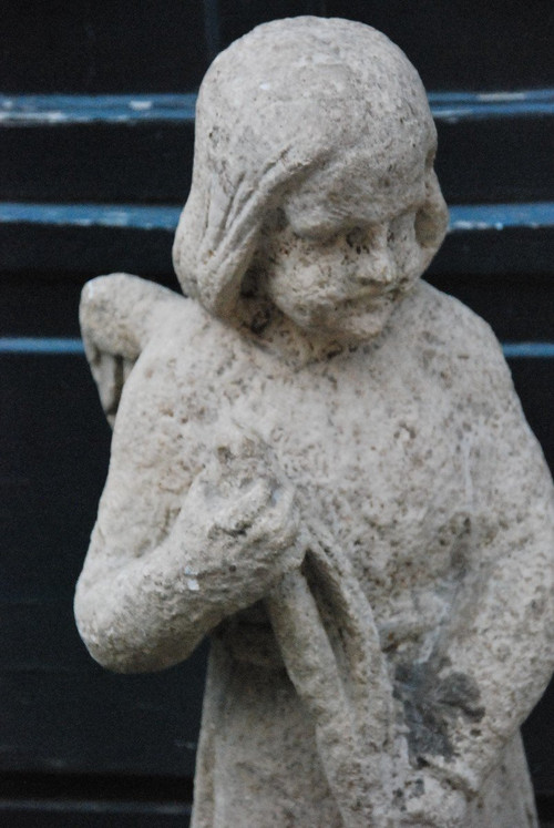 Grand Ange En Pierre Calcaire Du XIXe siècle