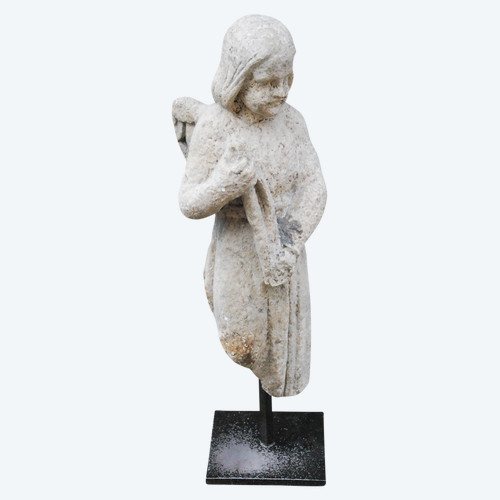 Grand Ange En Pierre Calcaire Du XIXe siècle