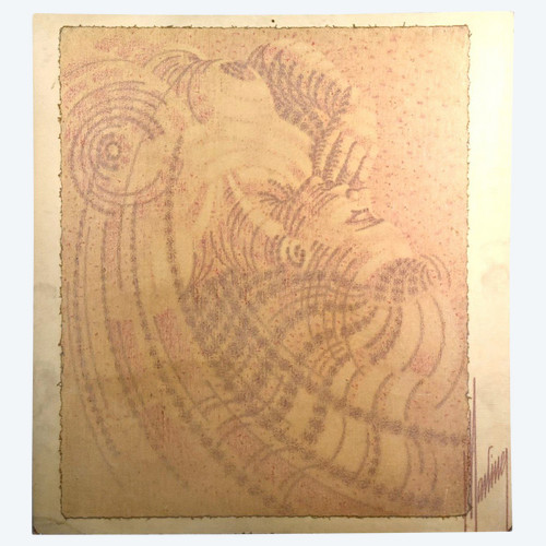 Donna A Carboncino E Sanguine Su Tessuto Scuola Francese Martinez Anni 60 Di Dimensione 143x133