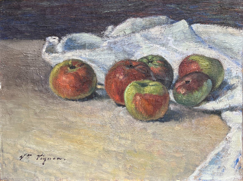 Victor Vignon (1847-1909) - Stillleben mit Äpfeln und Tischdecke, Circa 1890