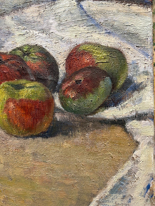 Victor Vignon (1847-1909) - Stillleben mit Äpfeln und Tischdecke, Circa 1890