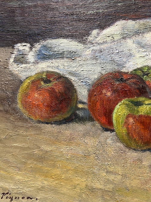 Victor Vignon (1847-1909) - Stillleben mit Äpfeln und Tischdecke, Circa 1890