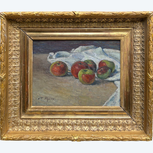 Victor Vignon (1847-1909) - Stillleben mit Äpfeln und Tischdecke, Circa 1890