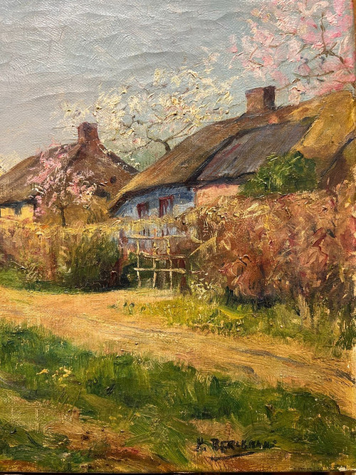 Henri BERCHMANS (1856-1911) - Ferme Et Cerisiers En Fleurs - Signed