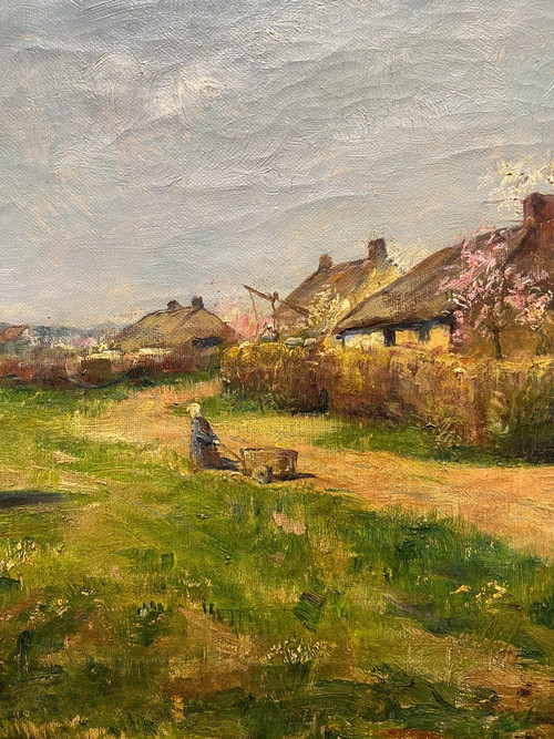Henri BERCHMANS (1856-1911) - Ferme Et Cerisiers En Fleurs - Signed