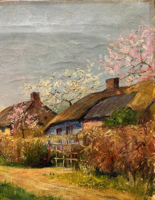 Henri BERCHMANS (1856-1911) - Ferme Et Cerisiers En Fleurs - Signed