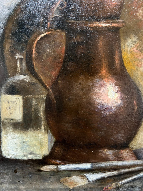 Ecole Française Impressionniste - Palette, Tubes De Couleurs Et Pinsels, Monogramm Lb, 1890