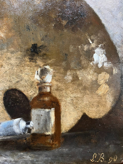 Ecole Française Impressionniste - Palette, Tubes De Couleurs Et Pinsels, Monogramm Lb, 1890