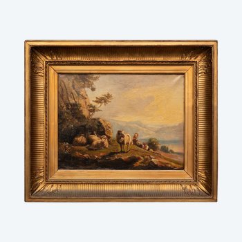 Thérèse ORNI (XIXè) - Jeune berger et bergère et leurs moutons