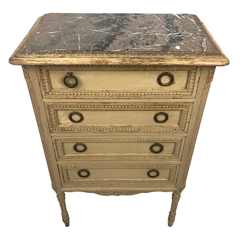 Kommode im Louis XVI-Stil aus cremefarben lackiertem Holz, um 1900