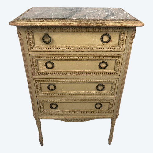 Kommode im Louis XVI-Stil aus cremefarben lackiertem Holz, um 1900