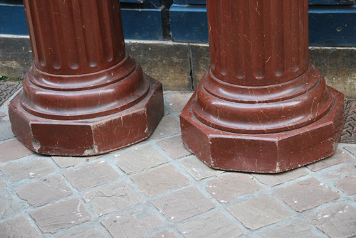 Paire De Colonnes Cannelées Façon Marbre Rouge Royal XIXe siècle