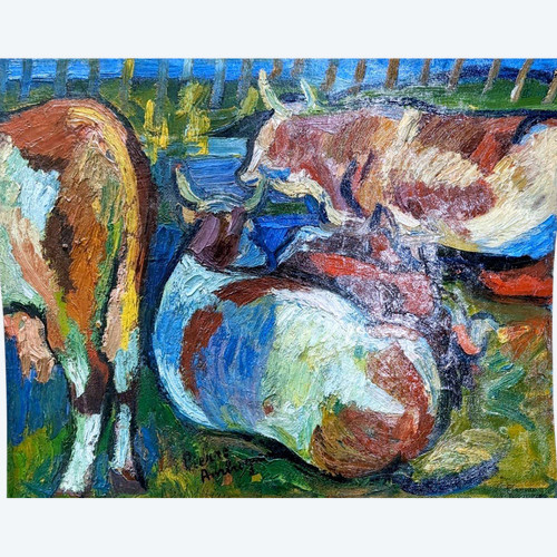 Cows Oil On Hardboard By Pierre Ambrogiani