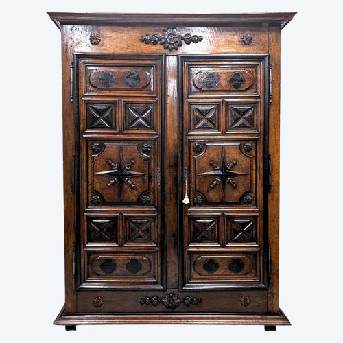 Louis XIII Period Wardrobe In Carved Walnut Small Dimension