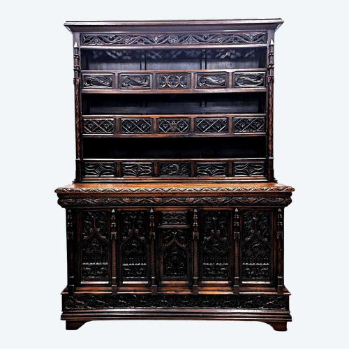 Credenza Comò In Noce Stile Gotico Fine Ottocento