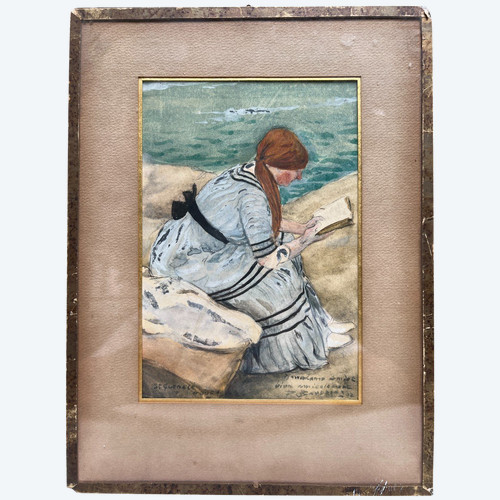 Scuola francese del XX secolo - Saint Guénolé, Elegante à La Lecture, 1912