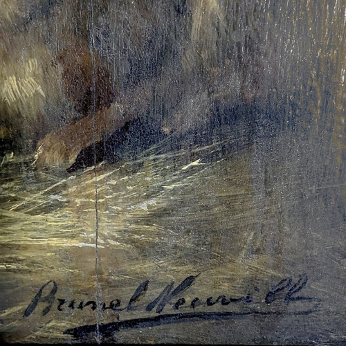 Huile Sur Toile Aux Petits Lapins d'époque XIXème  Par Brunel De  Neuville