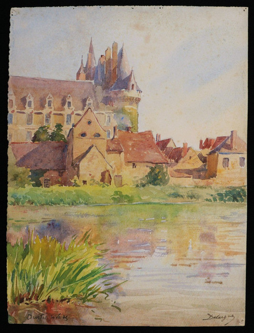 André Alfred DEBERGUE, Vue du Château de Durtal en Anjou